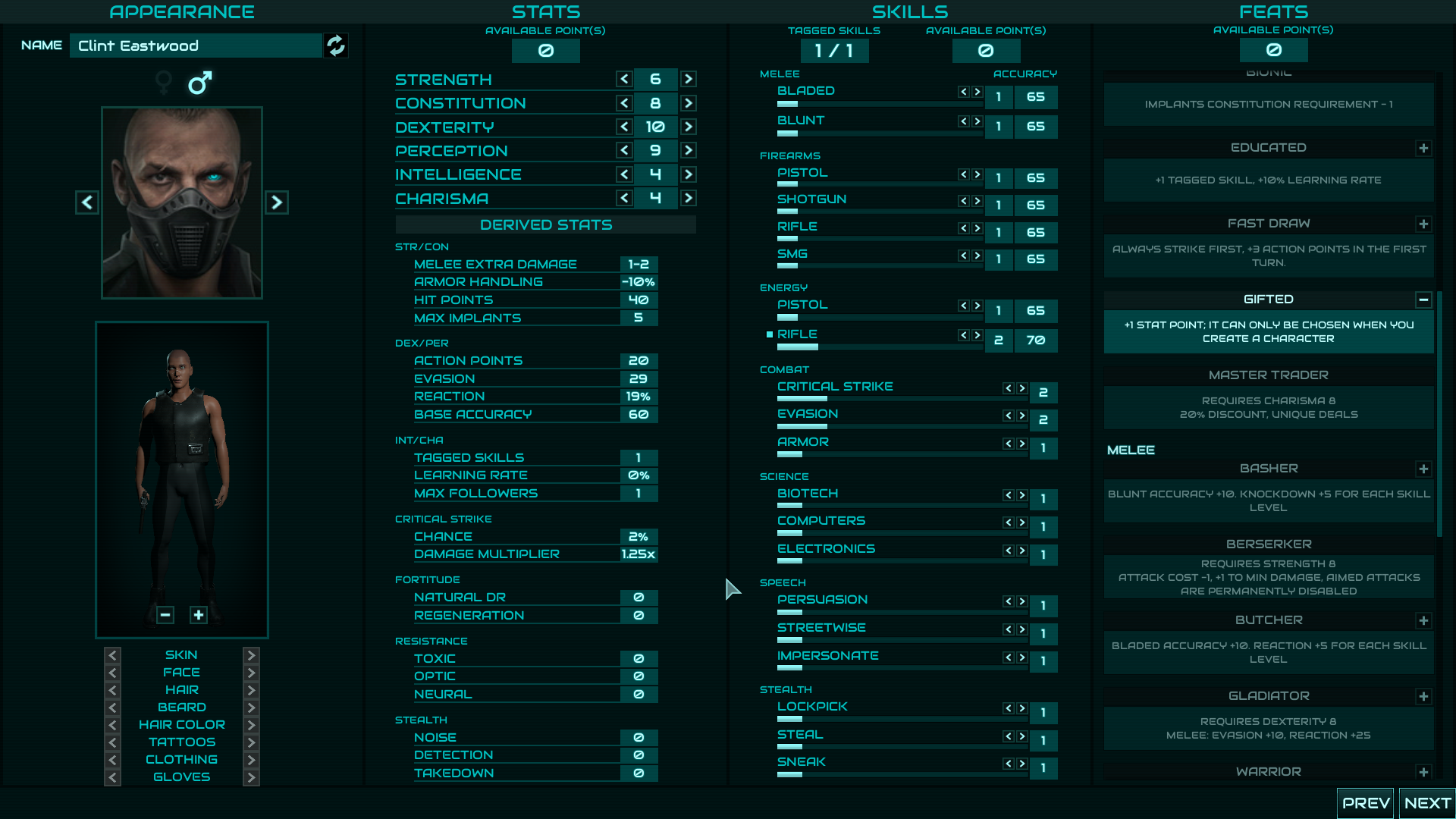 [Colony Ship RPG] На скриншоте: Создание персонажа.